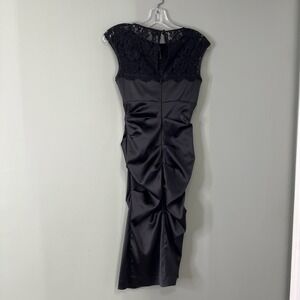 Xscape Joanna Chen Black Dress Satin Sz 2 Lace Coquette Wedding Guest Formal LBD